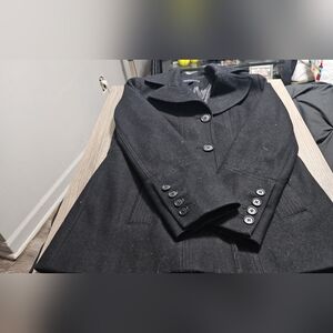 Womens Jason Kole black pea coat wool size M button up and tie
